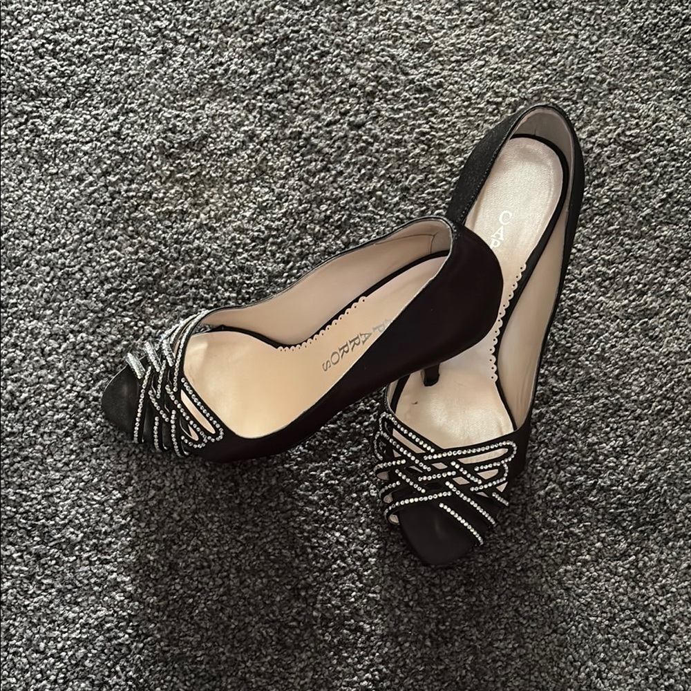 Caparros Black Peep-Toe Heels with Rhinestone Detail